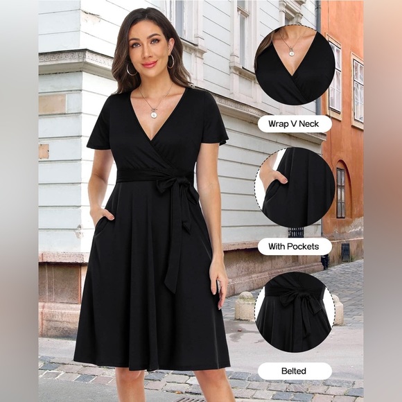 NWT Short Sleeve Wrap V-Neck Dress with Pockets Size Medium - Picture 6 of 7